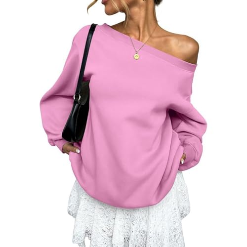 Oxtxuzdm Sudadera de manga larga con hombros descubiertos para mujer, sudadera de manga larga de gran tamaño, h, S-XXL