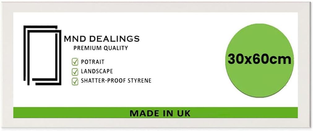 MND Dealings ® Modern 30x60cm Poster Photo Frames Wall Hanging or Tables Table Top with Backboard & Styrene Perfect for Your Wall Gallery or Living Room (12x24 inch,White)