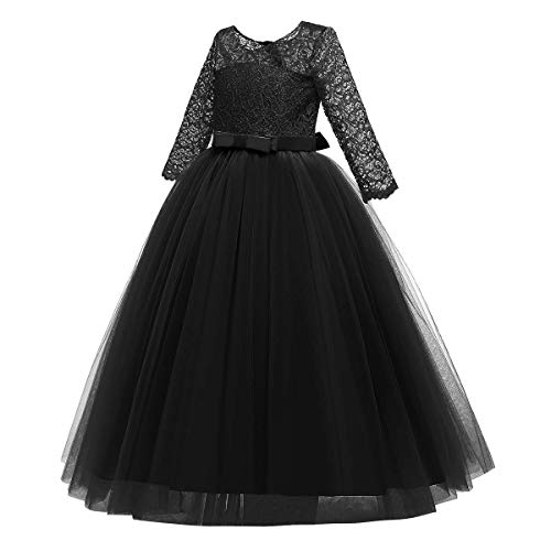 Image of Girls Flower Vintage Floral Lace 3 /4 Sleeves Floor Length Dress Wedding Party Evening Formal Pegeant Dance Gown
