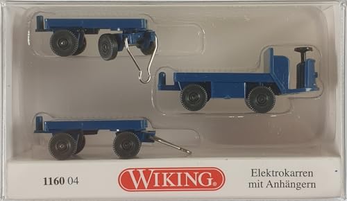 Wiking Electric Cart with Trailers Green Blue 1956-69 HO Gauge 116004, Multicolor, 1:87 - Image 2