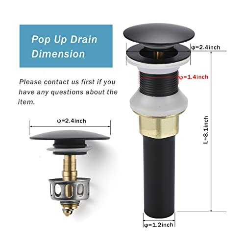 Rockgoya Bathroom Sink Drain,2 Pack Drain Stopper Bathroom Sink Without Overflow,Pop Up Drain Assembly with Detachable Strainer Basket,Built-in Anti-Clogging Strainer,Stainless Steel Mattle Black by rockgoya - Image 2