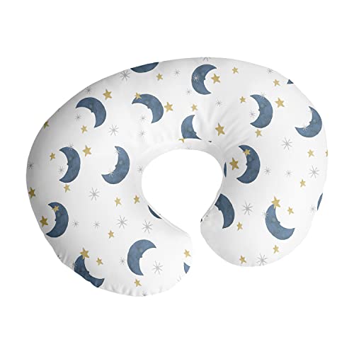 Image of Sweet Jojo Designs Moon and Star Nursing Pillow Cover Breastfeeding Pillowcase for Newborn Infant Bottle Breast Feeding Pillow NOT Included - Navy Blue and Gold Watercolor Celestial Sky Gender Neutral