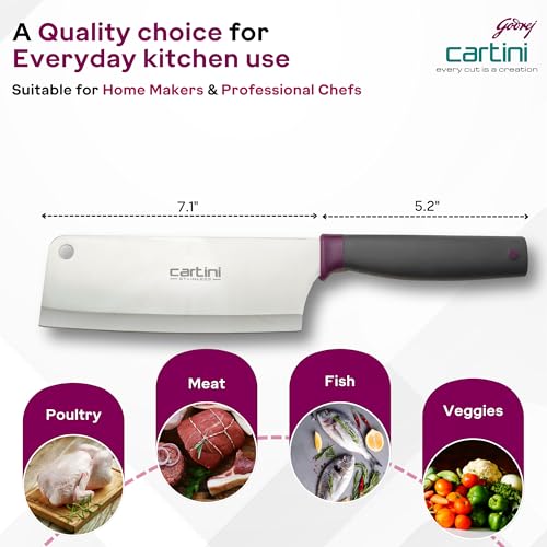 Image of Godrej Locks Cartini Knife I Essential Knife for Kitchen and Hospitality I for Chopping Vegetables & Meat I 12 inch High Grade Stainless Steel, Long Lasting Life I 1 Year Warranty