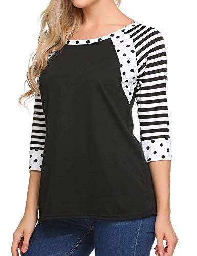 Zeagoo Women Loose Striped Scoop Neck 3 4 Sleeve T-Shirt Blouse Tunic Tops (1_Black,Small) #TOP3