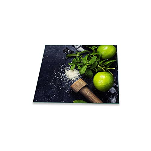 Herdabdeckplatte Abdeckung Ceranfeld Abdeckplatte Schneidebrett 1-Teilig 60x52 Zitrone Grün Spritzschutz Glasplatte Ceranfeldabdeckung Schutz Kochplatten Herdschutz Sicherheitsglas Glasschneidebrett