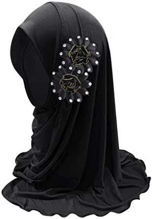 Girls Lovely Muslim Hijab with Flowers Anti-UV Islamic Head Scarf for 2-6 Years