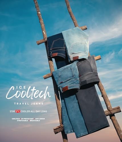 Image of TURMS Men's Cool Tech Jeans All Degree Anti Odor UV Protectant Travel Edition Mid Rise Denim Pants | Stretchable Comfort Cotton Rich