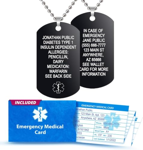 Universal Medical Data Emergency Alert Necklace, Anodized Aluminum Black