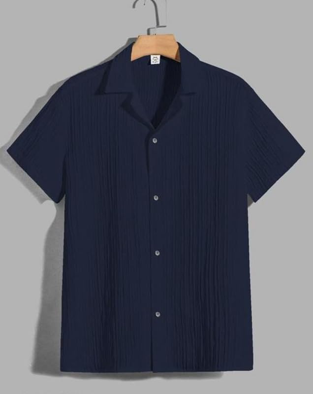 Image of Boy's Kids Regular Fit Solid Pattern Cotton Blend Shirt with Collared Neck Short Sleeve Button Down Closure Type and Standard Length | Boys Cotton T-Shirts Set | Shirt for Boy