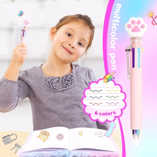 Image of rinBarBee Diary for Girls with Lock and Keys,Tie-Dye Fuzzy Journal for Kids,Hardcover Fluffy Locking Notebook for Writing and Drawing,4-12 Year Old Girl Birthday