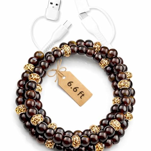 Image of Stylish Beaded Phone Charger Cable Colors USB Charging Cord for Smartphones (4-1, Leopard, 6.6ft)
