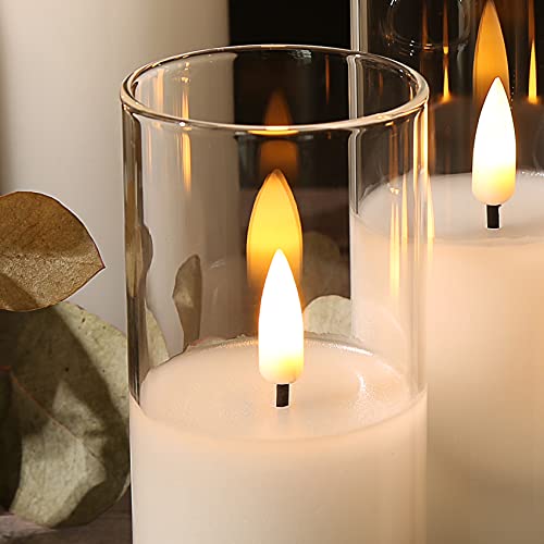Eywamage 5 Pack Clear Glass Slim Flameless Candles Batteries Included, Flickering Led Battery Pillar Candles D 2" H 3" 4" 5" 6" 7" #TOP3