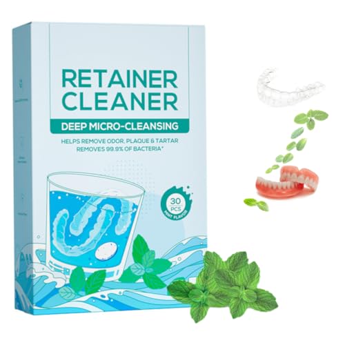 Pastillas de limpieza de retenedor, limpiador de dientes, limpiador de aparatos ortopédicos, 30 tablas, mantiene tus aparatos limpios, limpiador retenedor, menta