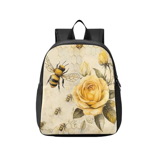 RunningBear Honeybee Rose Honeycomb Beige Kids Backpack for Boys Girls Lightweight Toddler Backpack for Students Kids