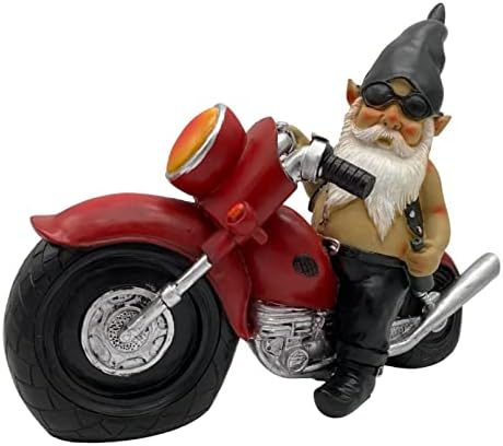 G&H Decor - Gnome Riding Motorcycle Garden Statue - Gnome Funny Motorbike Lawn Decoration - Outdoor Motorbiker Figurine for Patio - Giant 32cm Harley Biker Gnomes Sculpture with Amazing Detail