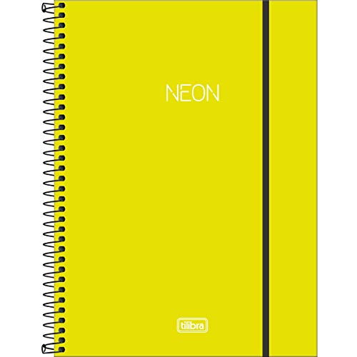 Tilibra - Caderno Espiral Capa Plástica Universitário 10 Matérias Neon Verde Limão 160 Folhas, Forma