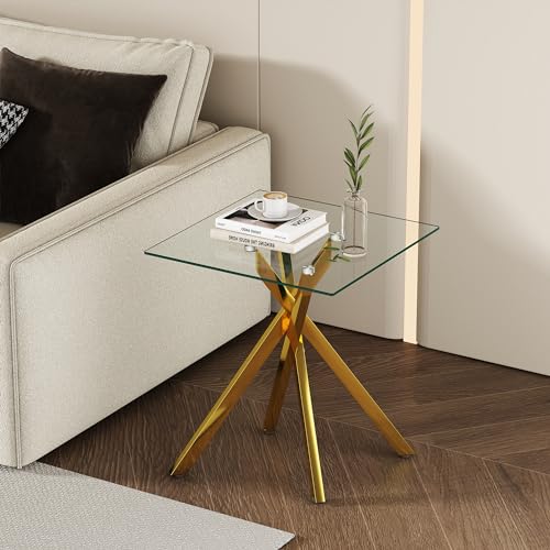 Sybrioka X GLASS COFFEE TABLE Gold Glass Coffee Table Set Of 3 Modern End Table Living Room Side Table, Geometric Metal Legs 47.2 Inch Clear Rectangle Center Cocktail Tables thumb #5