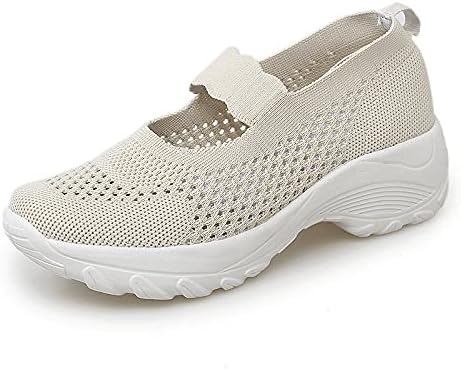 USYFAKGH Jogging Shoes Women's Fashion Sneakers Womens Tennis Shoes Summer Women's Hollow Out Wedge Sport Fashion Mesh Sneakers Slip On Shoes Beige | Image 2