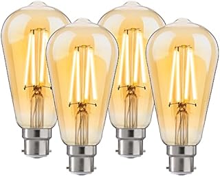 FLSNT LED Edison Bulb B22 Vintage Light Bulbs, Dimmable 7W Filament Bayonet Bulb, Retro Lamp, ST64, 60W Equivalent,Warm White 2700K, Amber Glass, 4 Pack