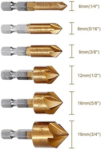 Countersink Drill Bit Set, Countersink Drill Bit with 82 Degree Center Countersink Bits for Wood Quick Change Bit 6mm - 19mm 8 Pcs