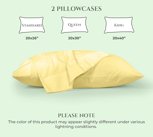 Image of Royale Linens 100% Cotton Pillow Cases Queen Size Set of 2 - Percale Pillowcase - Yellow Pillow Cases Super Soft Cooling & Breathable Hotel Cotton Pillowcases, Fits Queen Pillows (20 inchx30 inch, Yellow)