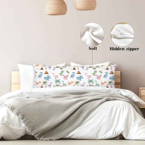 XUNLURY Baby Dinosaur 20x54 Body Pillow Cover, Dinosaur Room Decor for Boys, Boys Room Decor, Tropical Palm Tree Volcano Cute Animal Decorative Long Pillow Cases for Bed Couch — view 5