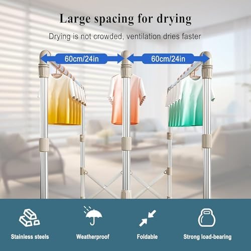 Folding Clothes Drying Rack with Wheels, Laundry Stand, Space-Saving Design with Sock Clips for Indoor Outdoor Use（180cm/71in）