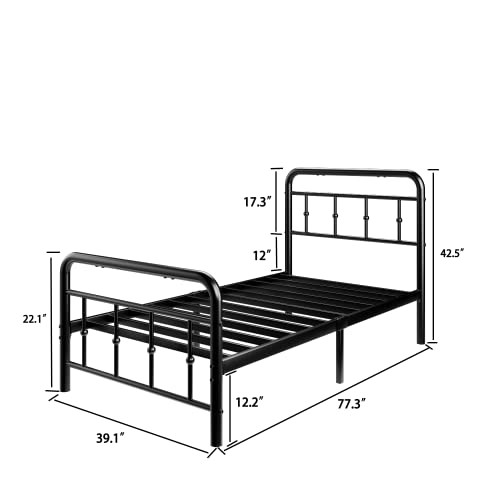 Twin Bed Frame With Victorian Style Wrought Iron-Art Headboard And Footboard, Twin Size Metal Platform Bed Frame Twin Rustic Vintage Metal Bed Frame Twin No Box Spring Needed Noise Free, Black (Twin) #TOP1