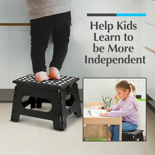 Folding Step Stool - 11 Wide - The Lightweight Step Stool is Sturdy Enough to Support Adults and Safe Enough for Kids. Opens Easy with one flip. Great for Kitchen, Bathroom, Bedroom, Kids or Adults.