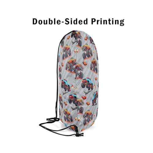 Cartoon Trucks Drawstring Backpack Blue Orange Off-Road Vehicle Gym Cinch Sack Sports Draw String Knapsack Grey Tire Print Cute Car Rocket Hippie Bag for Camping Climbing 13"x16"4