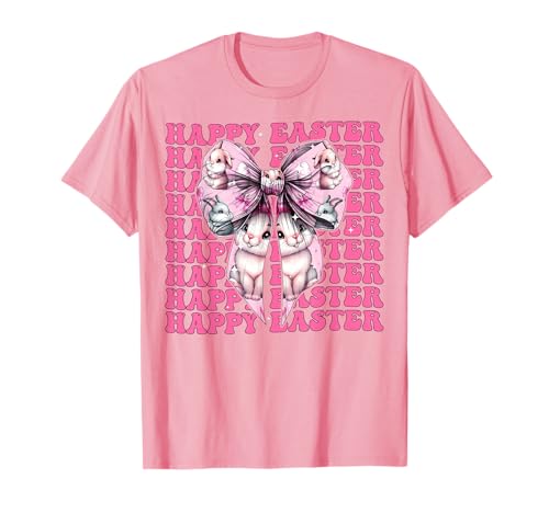 Happy Easter Bunny Rabbit Girl Coquette Bow Ruban Rose T-Shirt