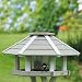 HABAU Vogelhaus mit Futtersilo und Ständer | Futterhaus für Wildvögel montiert | Silo aus Kunststoff | Sechseckiges Haus für Wildvögel (Grau-Weiß)