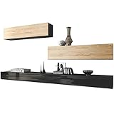 Praktische Wohnwand bestehend aus 2 hängenden Klappenschränken und 2 Sockelelementen mit Schubläden