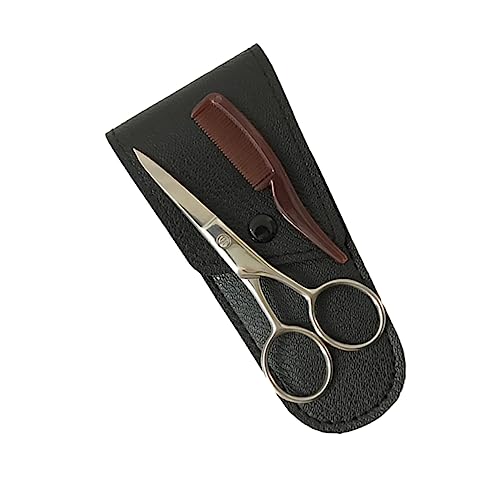 1 Set di Forbici per Barba in Acciaio Inossidabile, Resistenti per Uomo, con Custodia per la Cura di Barba e Sopracciglia.