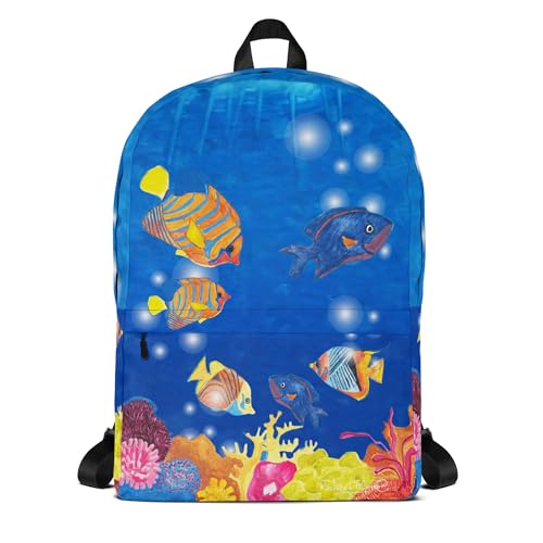 Sac à dos imprimé mer Richard Figueroa bleu avec poissons et coraux pour école et loisirs