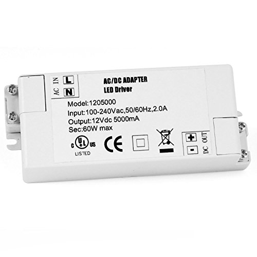 COOLWEST Transformer Driver Power Supply 60W 12V for LED Strip Lights and G4, MR11, MR16 Light Bulbs