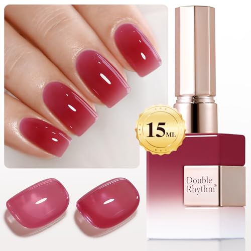 Double Rhythm 0.50 OZ Translucent Gel Polish Same Color Same Bottle Sheer Pastel Neutral Natural Milky 15 ML Jelly UV Nail Art DIY at Home (Dark Rose Red-A1514)