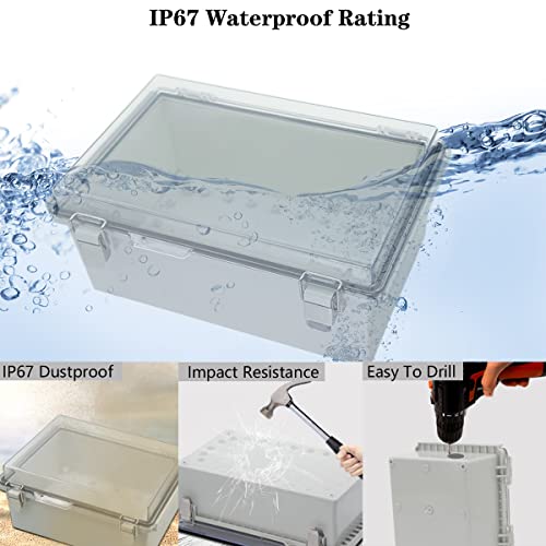 Image of Zulkit Junction Box ABS Plastic Dustproof Waterproof IP67 Electrical Boxes Hinged Shell Outdoor Universal Project Enclosure Grey Clear Cover, Stainless Steel Buckles 10.2 x 6.3 x 3.9 Inch