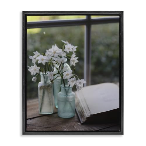 Cottage Window Floral Still Life, 16 x 20 Inch Canvas in Floater Frame