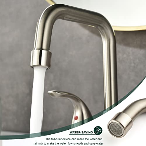 Heisok Bathroom Sink Faucet,Modern Commercial 2 Handle Bathroom Faucets For Sink 3 Hole, High-Arc 4 Inch Centerset Lavatory Faucets Bathroom Sink With Pop-Up Drain & Water Hoses,Brushed Nickel #TOP1