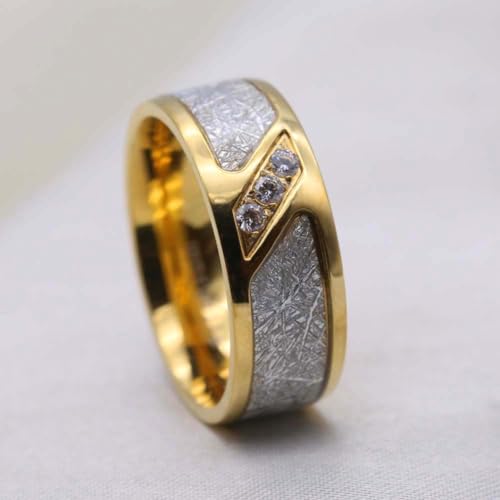Couple Ring Bridal Set His And Hers Women 10k Yellow Gold Plated Heart CZ Men Titanium Band Wedding Ring Band Set