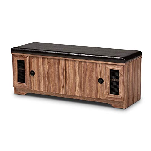 Baxton Studio Valina Modern And Contemporary Dark Brown Faux Leather Upholstered 2-Door Wood Shoe Storage Bench With Screen Inserts #TOP27