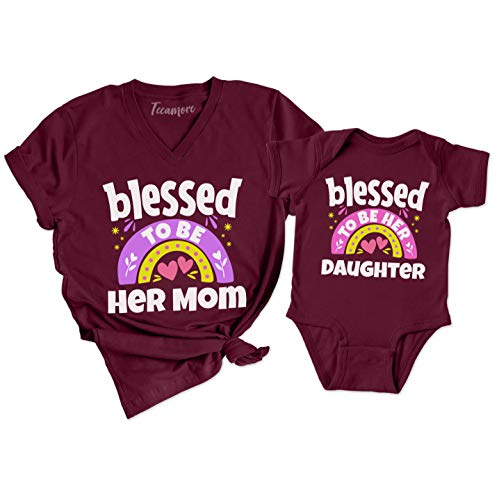 TEEAMORE Blessed to be Her Mom Blessed to be Her Daughter Mommy Matching Shirt Mom Kids T-Shirt Gift3