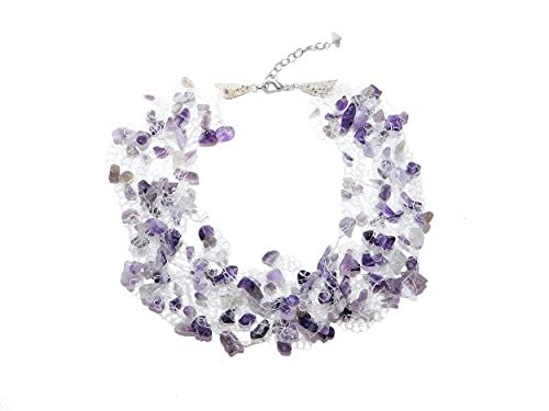Handmade Multistrand Floating Chip Necklace Amethyst Multi-Strand Gemstone Choker Purple Gem Choker Formal Jewelry Gift #TOP5