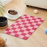 Ohocut Checkered Pet Feeding Mat, Cute Retro Checkerboard Cat Dog Food Mat for Bowls, Aesthetic Wipe Clean Water Absorbent Pet Food Mat Non Slip (Double Pink, 30 x 50 cm)