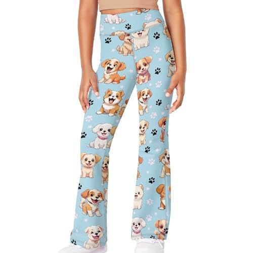 Cute Puppy Girl's Leggings Cross High Waisted Flare Pants Yoga Bootcut Pants Length Bell Bottoms3