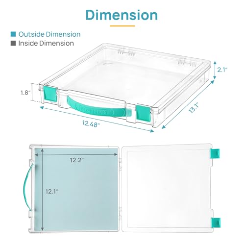 Image of Vtopmart 2 Pack Board Game Storage with Handle and Snap-Tight Latch Lid | Clear Craft Organizer Fit 12 inch x 12 inch Papers, Stackable Storage Box for Scrapbook Storage, Art Supply Storage, Puzzle Storage