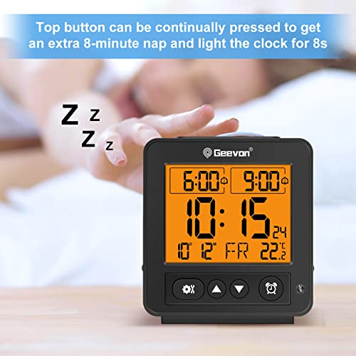 Geevon Digital Atomic Alarm Clock With Auto/8S Backlight, 2 Alarm Settings, Temperature Detect, Increasing Beep Sounds Battery Operated Alarm Clock Hygrometer Indoor Thermometer Room Humidity G #TOP2