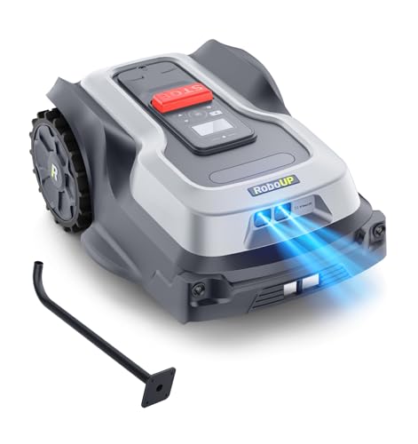 RoboUP T1200Pro Robot Lawn Mower with L-Shape Wall Mount Rod, No Wire Automatic Robot Mower, Ride-on Edge Mowing, Multiple Zones Management, AI Obstacle Avoidance, for Lawn Up to 0.37 Acre
