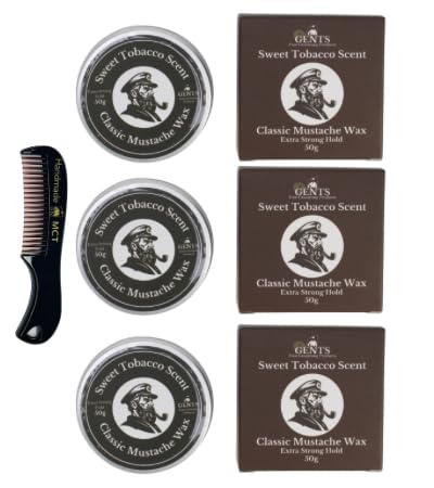G.B.S Strong Hold Sweet Tobacco Mustache Wax, Easy Application, Restyleable, long lasting hold with Styling Comb (1.7 oz) (3 Pack, Sweet Tobacco)